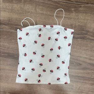 Rue21 White Tank with Red and Green Mushroom Print